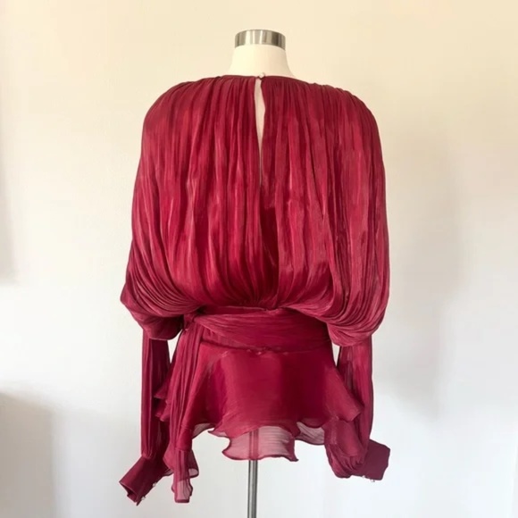 Miss Rosier NWT Eugenie Red Fully Pleated Ruffled Mini Dress Small S - Picture 5 of 12